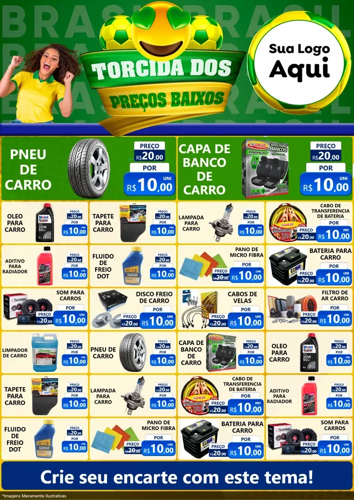 Modelo de Encarte para Encarte A4 Vertical com o tema Torcida dos Preços Baixos - Copa para Auto peças