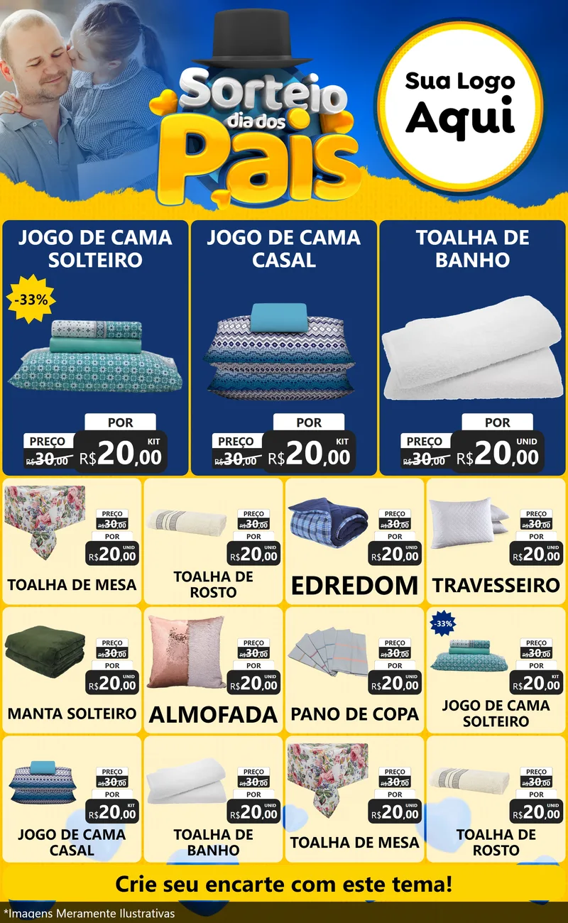 Modelo de Encarte para Encarte Grande com o tema Sorteio Dia Dos Pais para Cama, Mesa e Banho