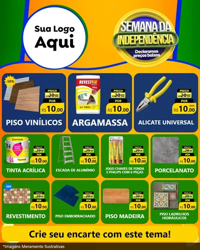 Modelo de Rede Social para Feed Instagram com o tema Semana da Independência Declaramos Preços Baixos para Material para Construção