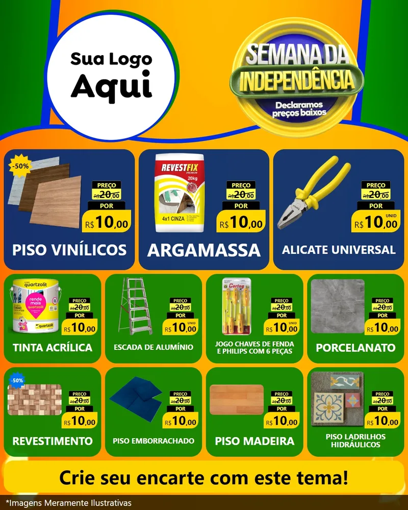 Modelo de Rede Social para Feed Instagram com o tema Semana da Independência Declaramos Preços Baixos para Material para Construção