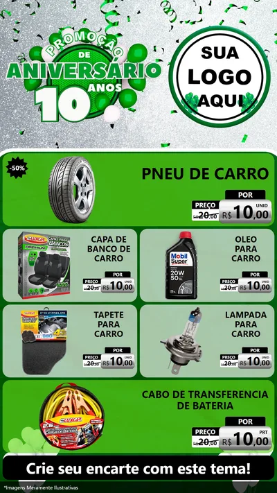 Modelo de TV para TV Vertical com o tema Promoção de Aniversário - 10 Anos para Auto peças