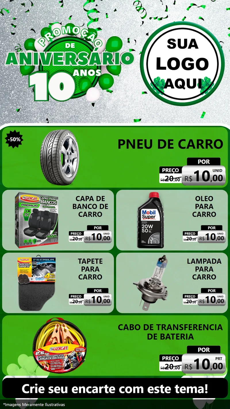 Modelo de TV para TV Vertical com o tema Promoção de Aniversário - 10 Anos para Auto peças