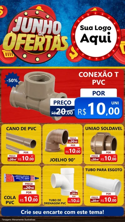 Modelo de Rede Social para Stories com o tema Junho de Ofertas para Tubos e conexões