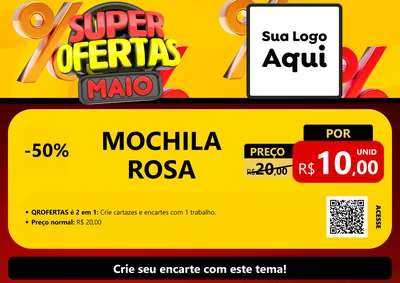Modelo de Cartaz para Cartaz A4 Horizontal com o tema Super Ofertas Maio para Papelaria