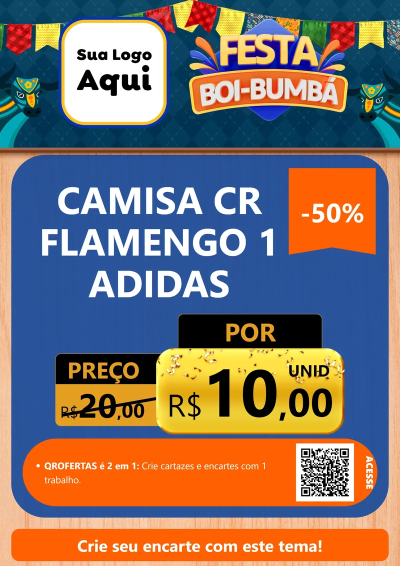 Modelo de Cartaz para Cartaz A4 Vertical com o tema Festa Boi Bumbá para Roupas e acessórios