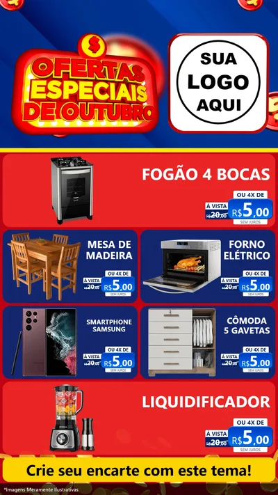 Modelo de TV para TV Vertical com o tema Ofertas Especiais de Outubro para Móveis e Eletro