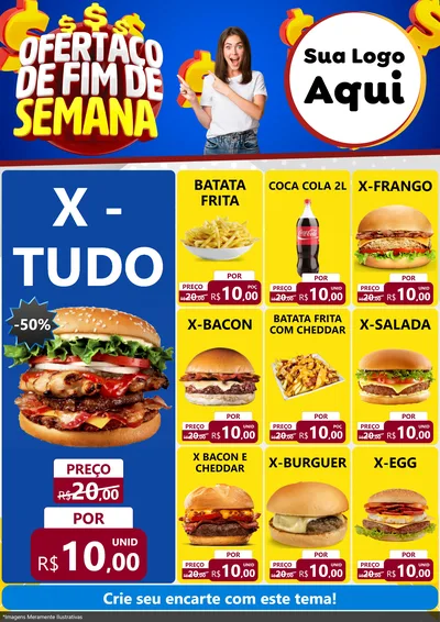 Modelo de Encarte para Encarte A4 Vertical com o tema Ofertaço de Fim de Semana para Hamburgueria