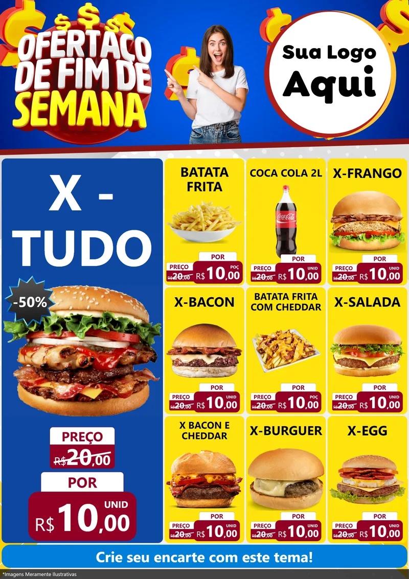 Modelo de Encarte para Encarte A4 Vertical com o tema Ofertaço de Fim de Semana para Hamburgueria