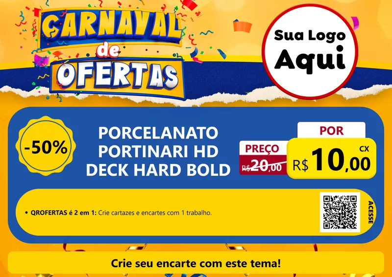 Modelo de Cartaz para Cartaz A4 Horizontal com o tema Carnaval de Ofertas para Pisos e revestimentos