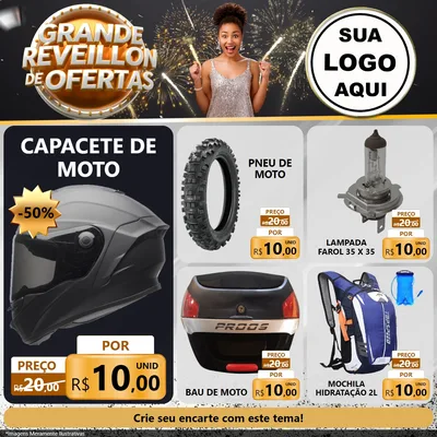Modelo de Rede Social para Feed Facebook com o tema Grande Réveillon de Ofertas para Moto peças