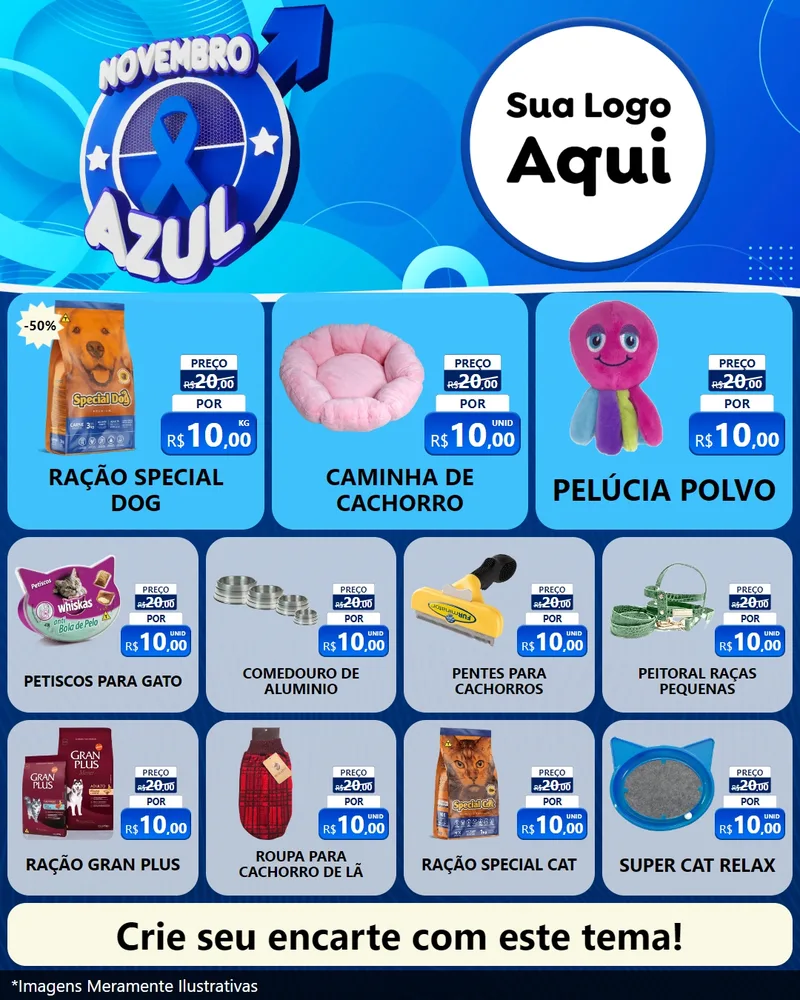 Modelo de Rede Social para Feed Instagram com o tema Novembro Azul para Pet Shop