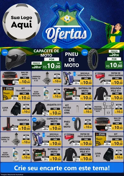 Modelo de Encarte para Encarte A4 Vertical com o tema Ofertas (Futebol) para Moto peças