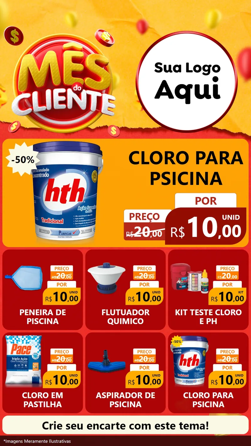 Modelo de Rede Social para Stories com o tema Mês do Cliente para Produtos para Piscina