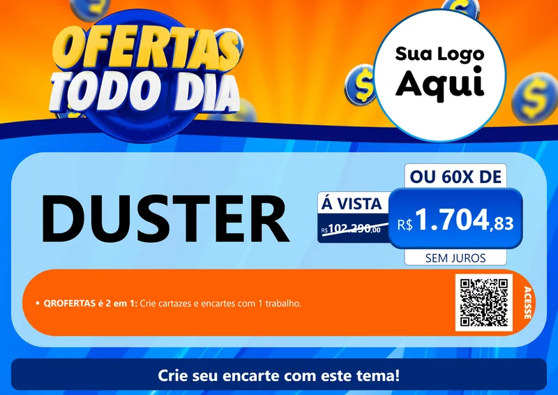 Modelo de Cartaz para Cartaz A4 Horizontal com o tema Ofertas Todo Dia para Concessionaria de Carros
