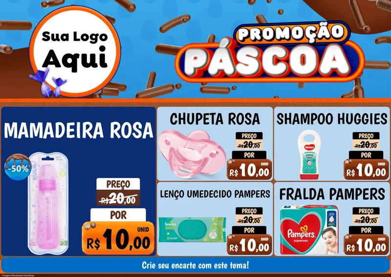 Modelo de Encarte para Encarte A4 Horizontal com o tema Promoção Páscoa para Bebês
