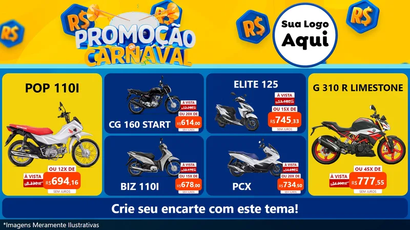 Modelo de TV para TV Horizontal com o tema Promoção de Carnaval para Concessionaria de Motos