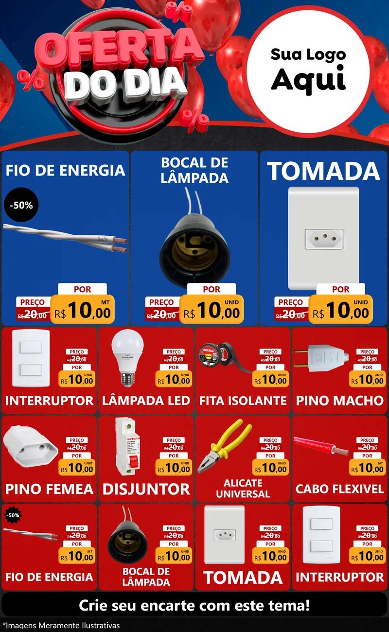 Modelo de Encarte para Encarte Grande com o tema Oferta do Dia para Materiais Elétricos