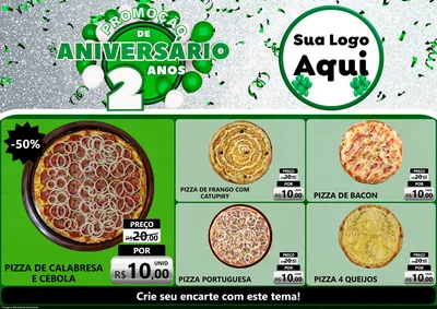 Modelo de Encarte para Encarte A4 Horizontal com o tema Promoção de Aniversário - 2 Anos para Pizzaria