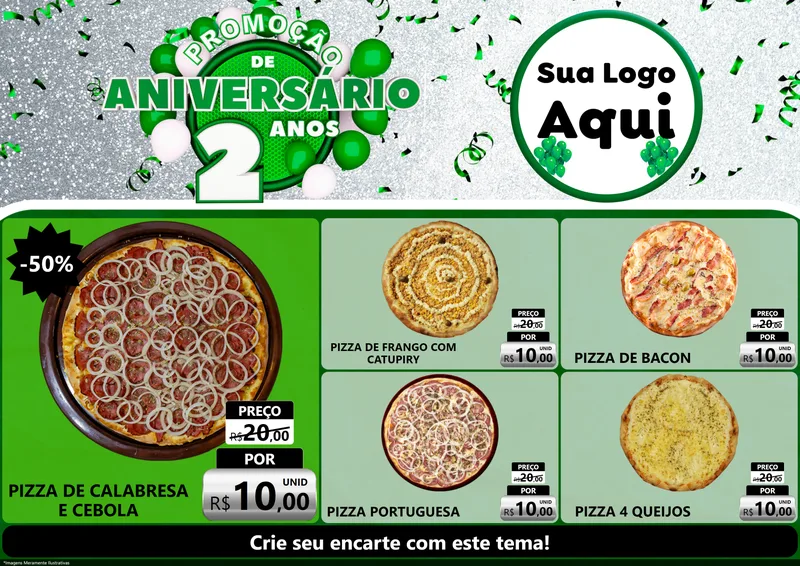 Modelo de Encarte para Encarte A4 Horizontal com o tema Promoção de Aniversário - 2 Anos para Pizzaria