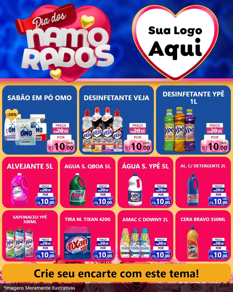 Modelo de Rede Social para Feed Instagram com o tema Dia dos namorados para Produtos de Limpeza