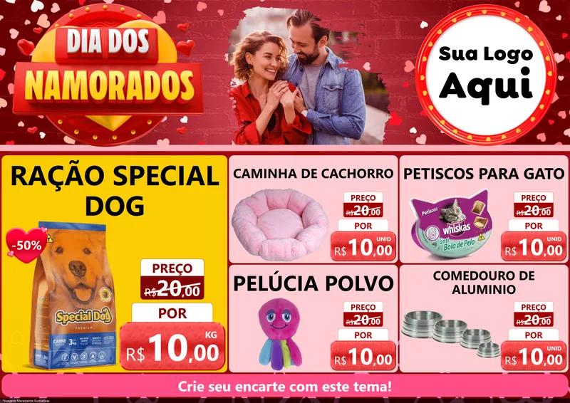 Modelo de Encarte para Encarte A4 Horizontal com o tema Dia Dos Namorados para Pet Shop