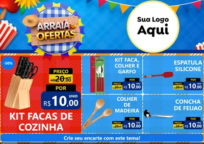 Modelo de Encarte para Encarte A4 Horizontal com o tema Arraiá de Ofertas para Utilidades Domésticas