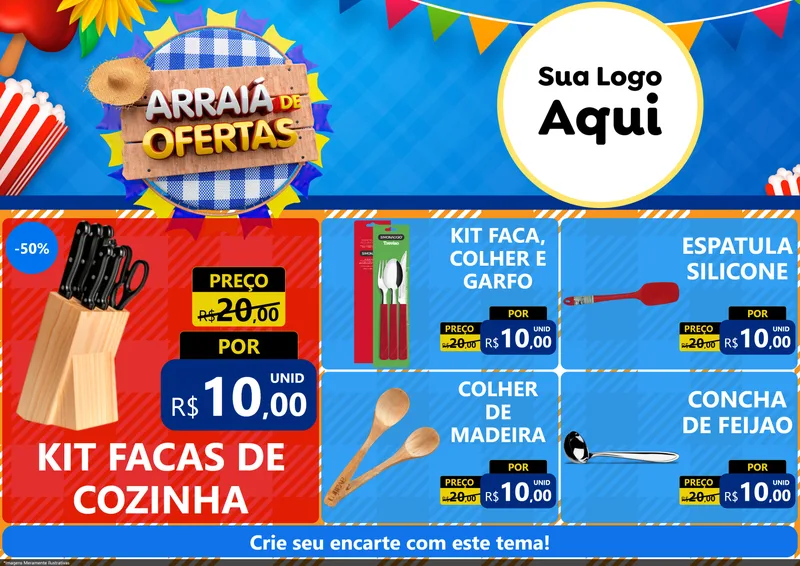 Modelo de Encarte para Encarte A4 Horizontal com o tema Arraiá de Ofertas para Utilidades Domésticas