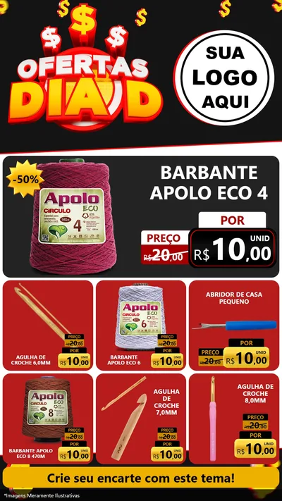Modelo de Rede Social para Stories com o tema Ofertas Dia D para Armarinho e Aviamentos