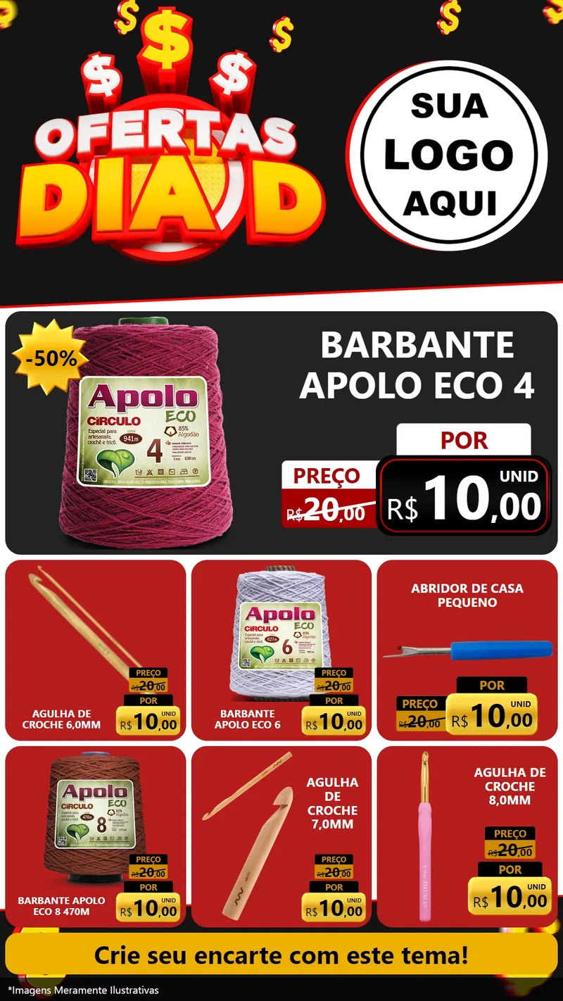 Modelo de Rede Social para Stories com o tema Ofertas Dia D para Armarinho e Aviamentos