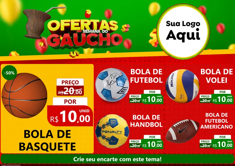 Modelo de Encarte para Encarte A4 Horizontal com o tema Ofertas Semana Do Gaúcho para Artigos Esportivos