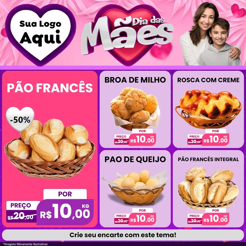 Modelo de Rede Social para Feed Facebook com o tema Dia das Mães para Padaria