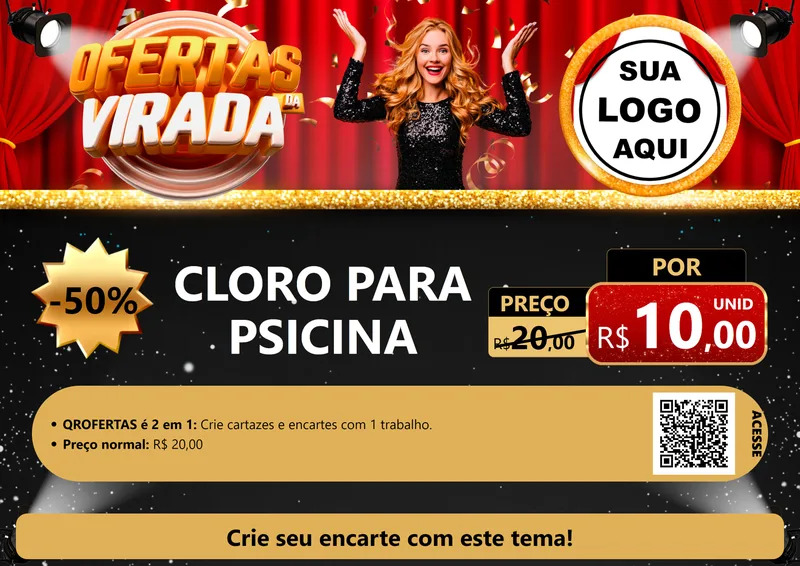 Modelo de Cartaz para Cartaz A4 Horizontal com o tema Ofertas da Virada para Produtos para Piscina