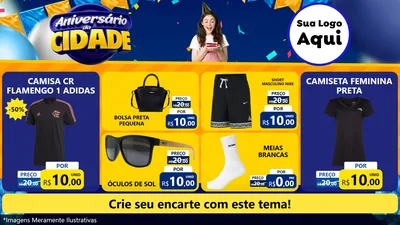 Modelo de TV para TV Horizontal com o tema Aniversário da Cidade para Roupas e acessórios