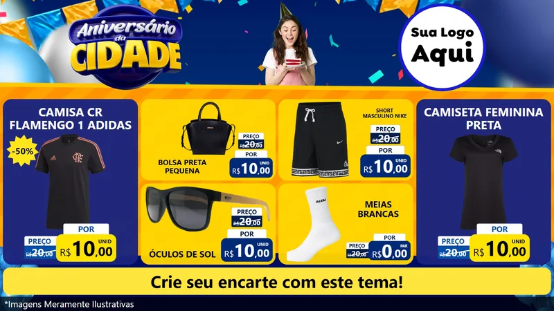 Modelo de TV para TV Horizontal com o tema Aniversário da Cidade para Roupas e acessórios