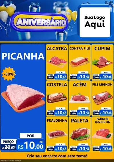Modelo de Encarte para Encarte A4 Vertical com o tema Aniversário para Açougue