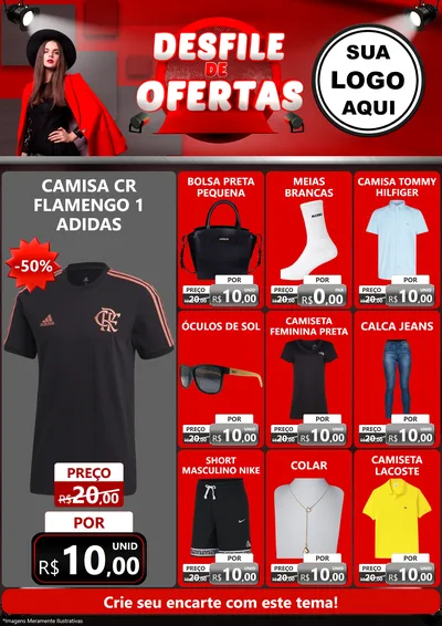 Modelo de Encarte para Encarte A4 Vertical com o tema Desfile de Ofertas para Roupas e acessórios