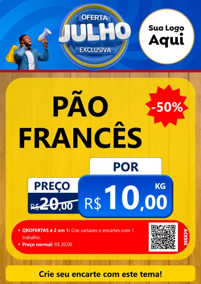 Modelo de Cartaz para Cartaz A4 Vertical com o tema Oferta Exclusiva, Julho para Padaria