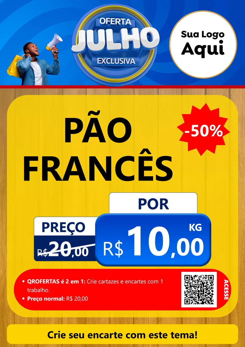 Modelo de Cartaz para Cartaz A4 Vertical com o tema Oferta Exclusiva, Julho para Padaria