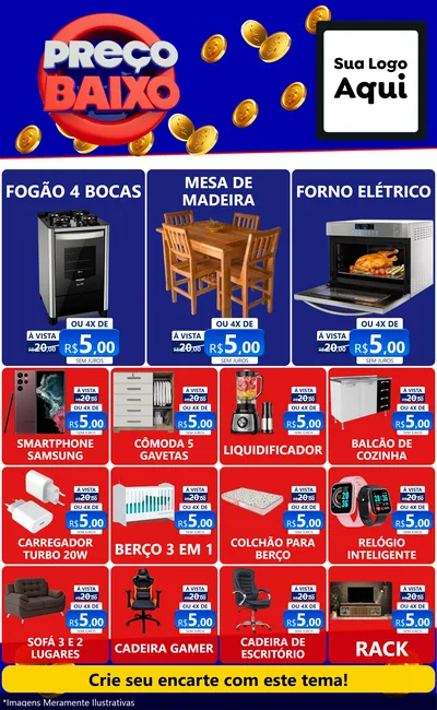 Modelo de Encarte para Encarte Grande com o tema Preço Baixo para Móveis e Eletro