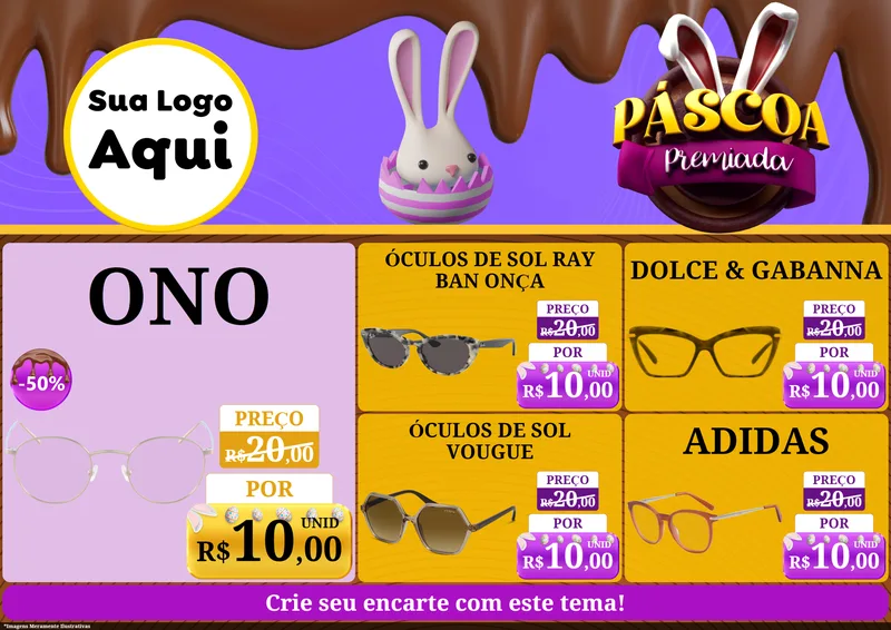Modelo de Encarte para Encarte A4 Horizontal com o tema Páscoa Premiada para Óticas
