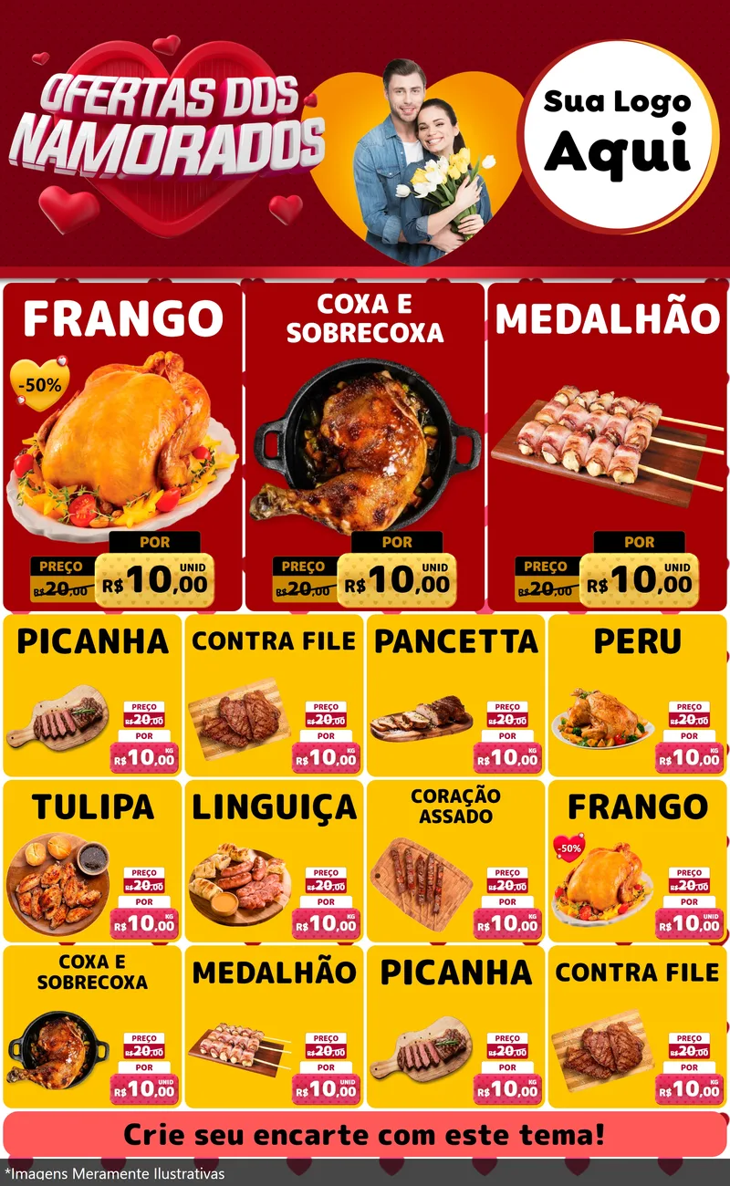 Modelo de Encarte para Encarte Grande com o tema Ofertas Dos Namorados para Assados