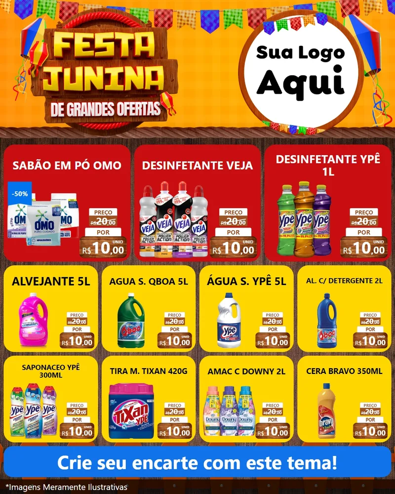Modelo de Rede Social para Feed Instagram com o tema Festa Junina de Grandes Ofertas para Produtos de Limpeza