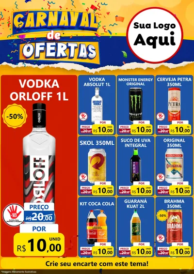 Modelo de Encarte para Encarte A4 Vertical com o tema Carnaval de Ofertas para Distribuidora de bebidas