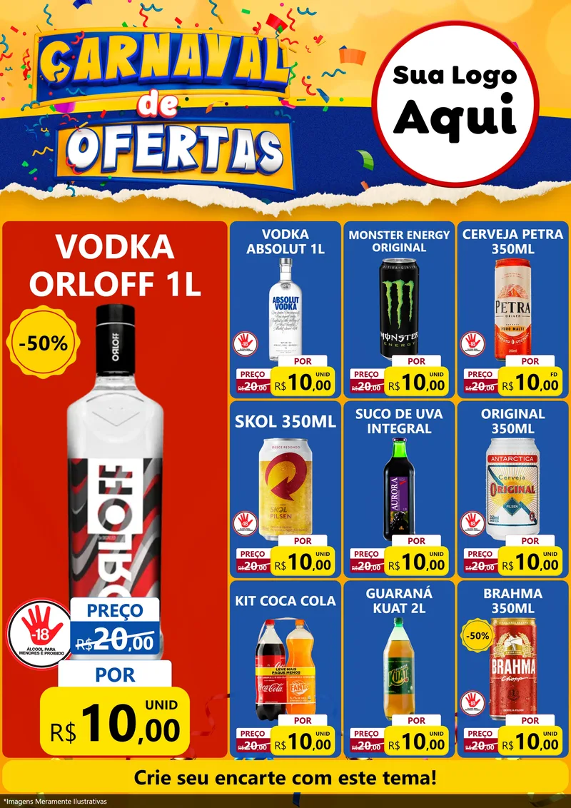 Modelo de Encarte para Encarte A4 Vertical com o tema Carnaval de Ofertas para Distribuidora de bebidas
