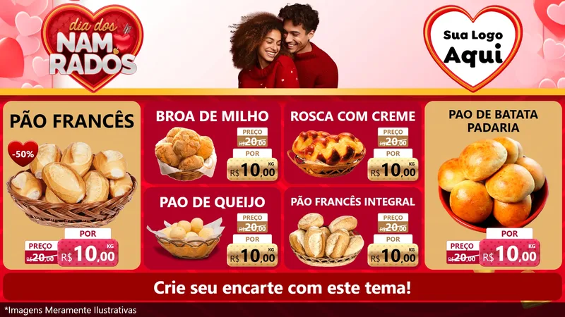 Modelo de TV para TV Horizontal com o tema Dia dos Namorados para Padaria