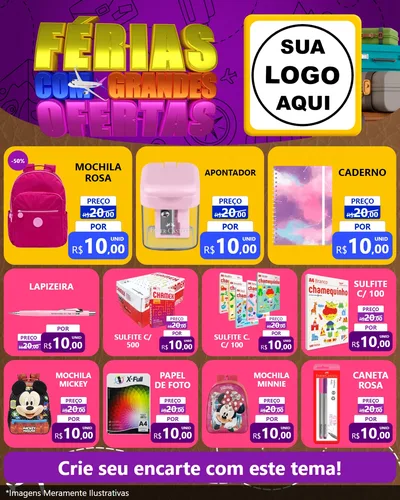 Modelo de Rede Social para Feed Instagram com o tema Férias com Grandes Ofertas para Papelaria