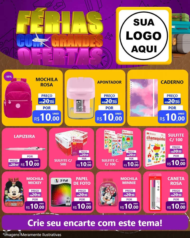 Modelo de Rede Social para Feed Instagram com o tema Férias com Grandes Ofertas para Papelaria