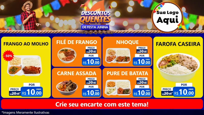 Modelo de TV para TV Horizontal com o tema Descontos Quentes de Festa Junina para Restaurante