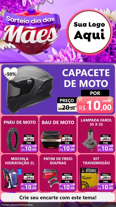 Modelo de Rede Social para Stories com o tema Sorteio Dia das Mães para Moto peças