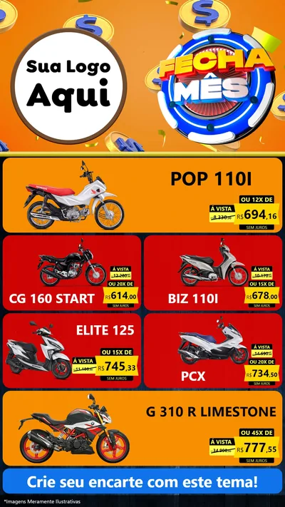 Modelo de TV para TV Vertical com o tema Fecha Mês para Concessionaria de Motos